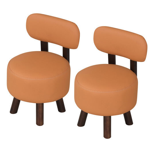Small Footrest Stools Set of 2 Round Ottoman with Backrest-Orange W2B