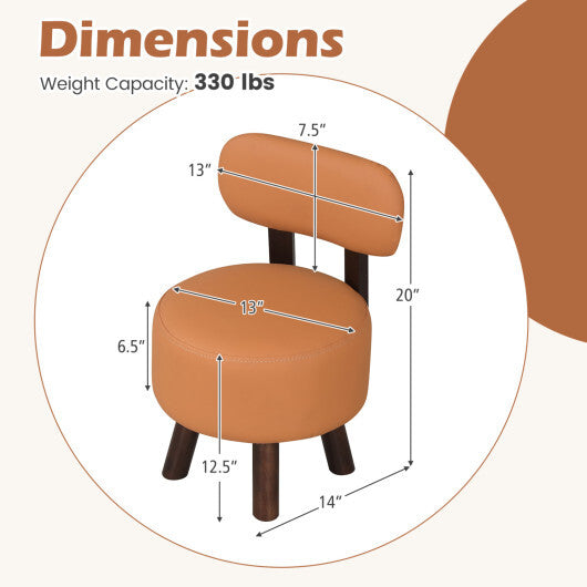 Small Footrest Stools Set of 2 Round Ottoman with Backrest-Orange W2B