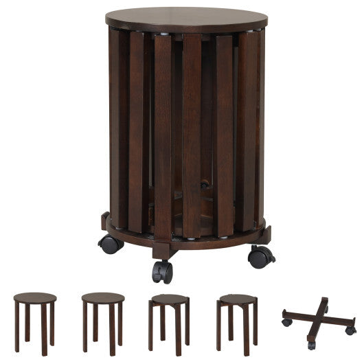 Round Portable Wood Nesting Stools with Locking Casters-Natural W2B