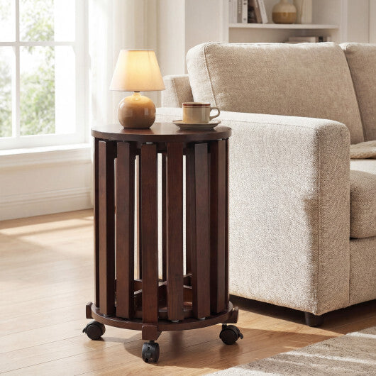 Round Portable Wood Nesting Stools with Locking Casters-Natural W2B