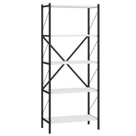 5-Tier Tall Bookshelf Industrial Bookcase with Heavy-Duty Metal Frame Modern Storage-White W2B