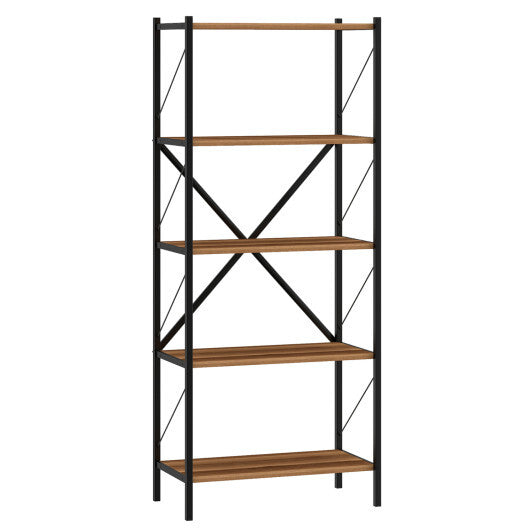 5-Tier Tall Bookshelf Industrial Bookcase with Heavy-Duty Metal Frame Modern Storage-White W2B