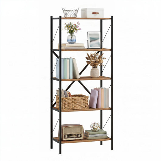 5-Tier Tall Bookshelf Industrial Bookcase with Heavy-Duty Metal Frame Modern Storage-White W2B