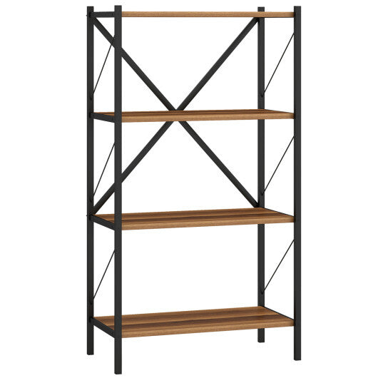 4-Tier Bookshelf with Heavy-Duty Metal Frame-Walnut W2B