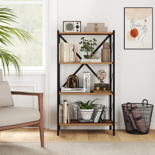 4-Tier Bookshelf with Heavy-Duty Metal Frame-Walnut W2B
