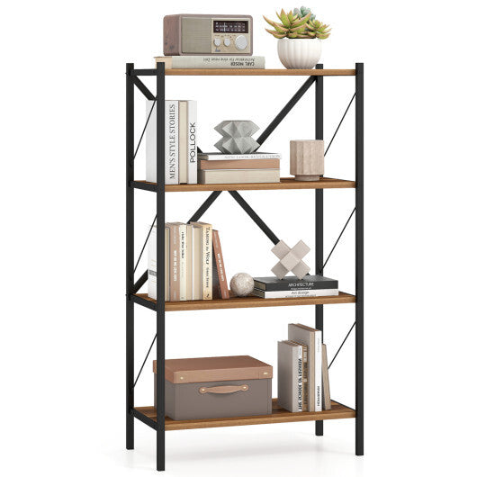 4-Tier Bookshelf with Heavy-Duty Metal Frame-Walnut W2B
