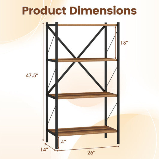 4-Tier Bookshelf with Heavy-Duty Metal Frame-Walnut W2B