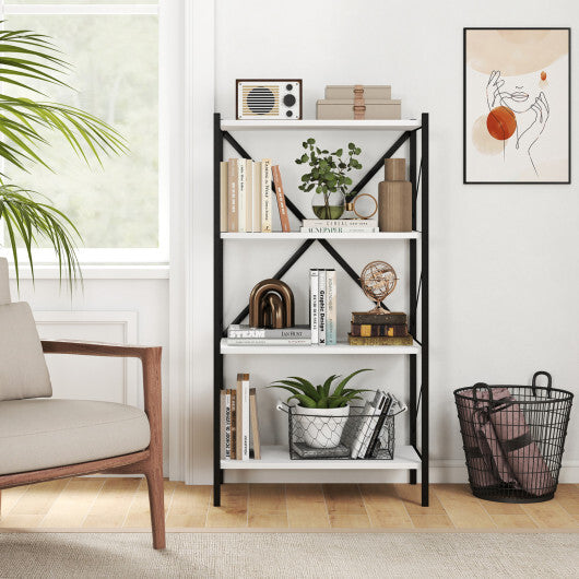 4-Tier Bookshelf with Heavy-Duty Metal Frame-Walnut W2B