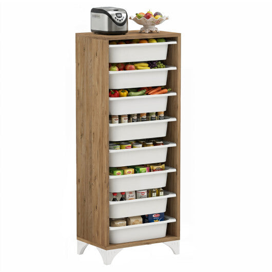 9-Tier Fruit and Vegetable Storage Rack Freestanding Wooden Pantry Organizer Cabinet W2B