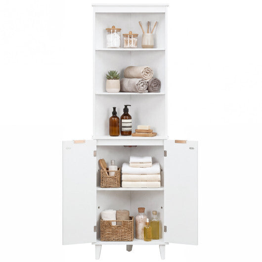 68 Inch Tall Bathroom Floor Storage Cabinet with Fluted Doors-White W2B