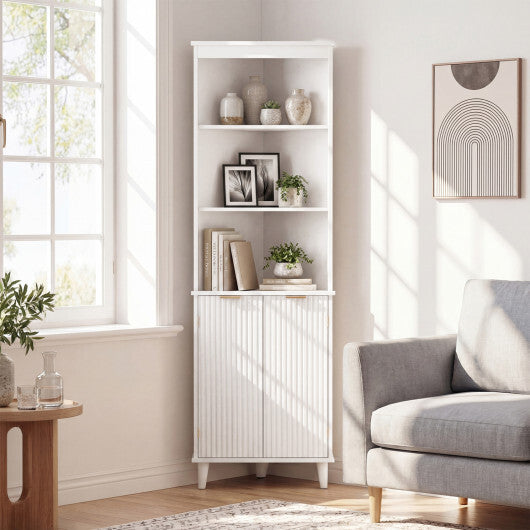 68 Inch Tall Bathroom Floor Storage Cabinet with Fluted Doors-White W2B