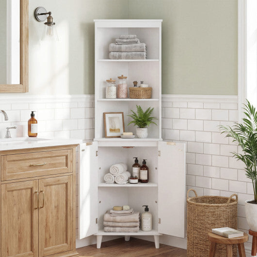 68 Inch Tall Bathroom Floor Storage Cabinet with Fluted Doors-White W2B