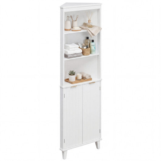 68 Inch Tall Bathroom Floor Storage Cabinet with Fluted Doors-White W2B