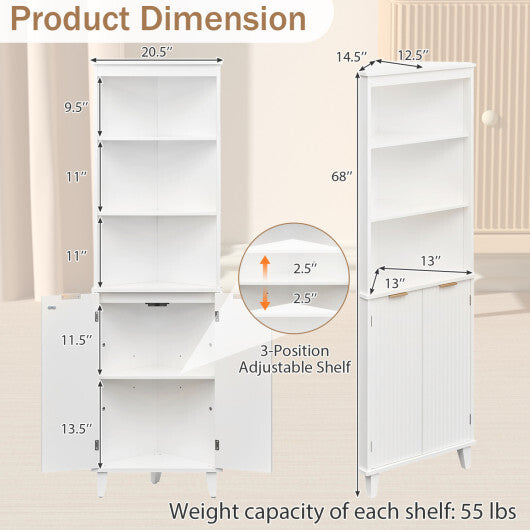 68 Inch Tall Bathroom Floor Storage Cabinet with Fluted Doors-White W2B