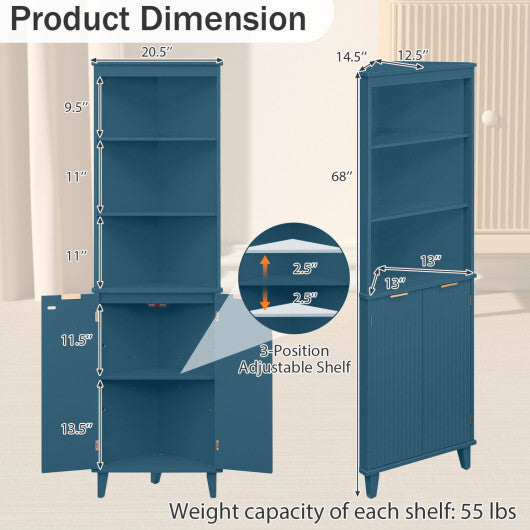 68 Inch Tall Bathroom Floor Storage Cabinet with Fluted Doors-White W2B