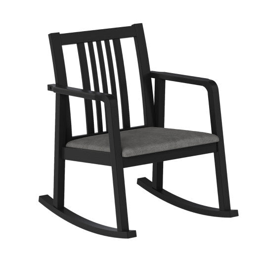 Rocking Chair with Slatted Back and Curved Armrests-Black W2B
