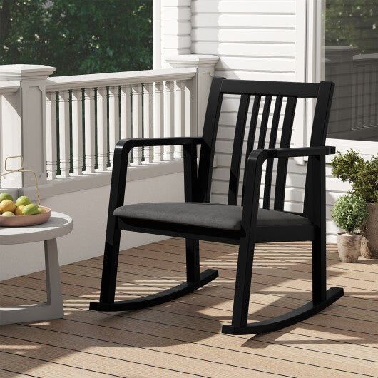 Rocking Chair with Slatted Back and Curved Armrests-Black W2B