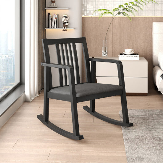 Rocking Chair with Slatted Back and Curved Armrests-Black W2B