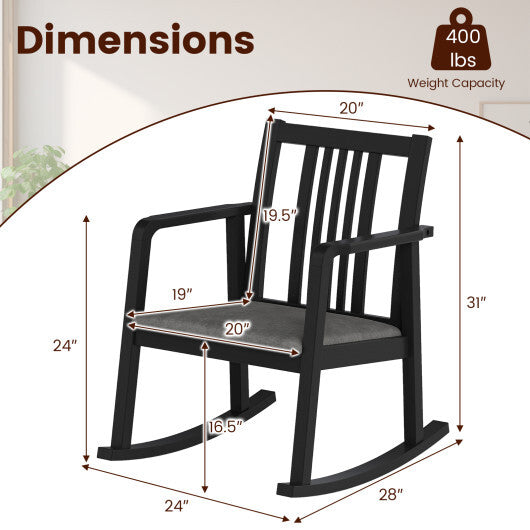 Rocking Chair with Slatted Back and Curved Armrests-Black W2B