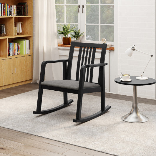 Rocking Chair with Slatted Back and Curved Armrests-Black W2B