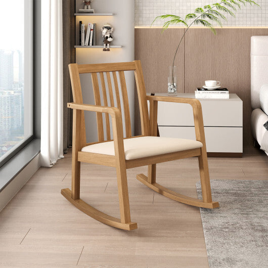 Rocking Chair with Slatted Back and Curved Armrests-Black W2B