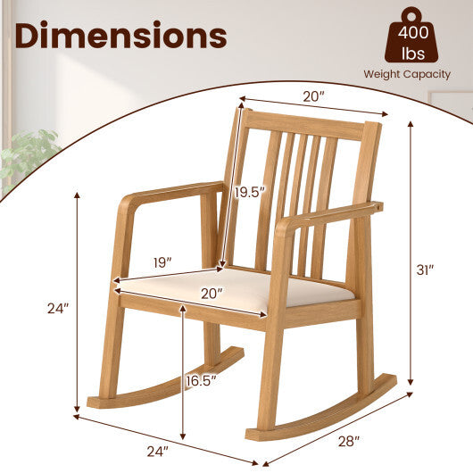 Rocking Chair with Slatted Back and Curved Armrests-Black W2B