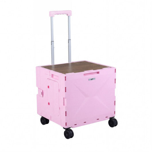 Foldable Utility Cart on 4 Rotate Wheels with Cup Holder-Pink W2B
