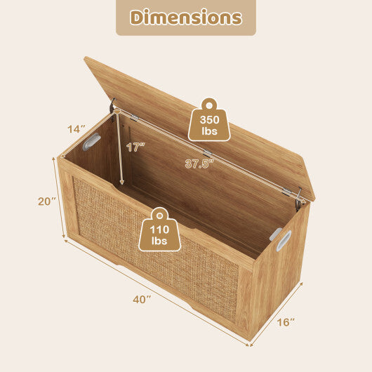 Kids Storage Bench 40 Inch Toy Box with Flip Top and Handles-Natural W2B