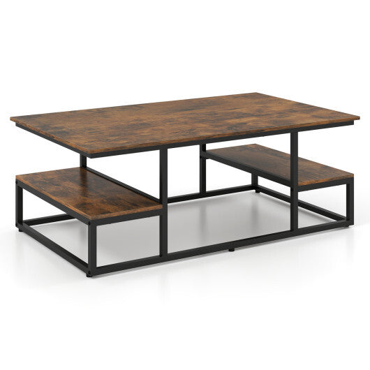 43" Rectangle Coffee Table with Storage and Open Shelves-Rusticbrown W2B