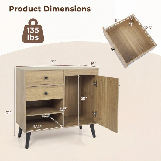 31" Sideboard Cabinet with 2 Open Compartments and 2 Drawers-Natrual W2B