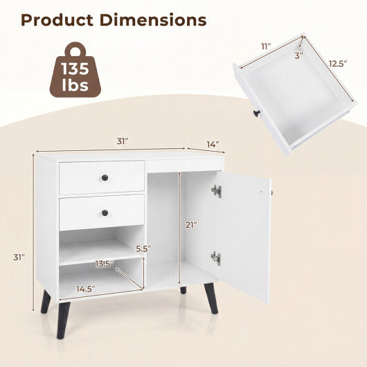 31" Sideboard Cabinet with 2 Open Compartments and 2 Drawers-Natrual W2B