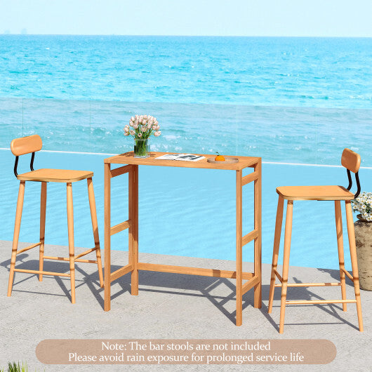 Acacia Wood Outdoor Bar Table with Slatted Tabletop for Balcony