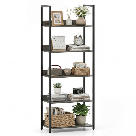 5-Tier Bookshelf Tall Wooden Open Bookcase with Back Panels-Oak W2B