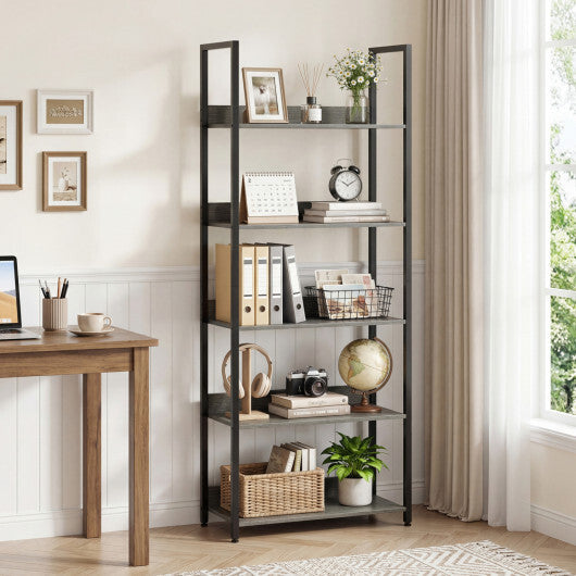 5-Tier Bookshelf Tall Wooden Open Bookcase with Back Panels-Oak W2B
