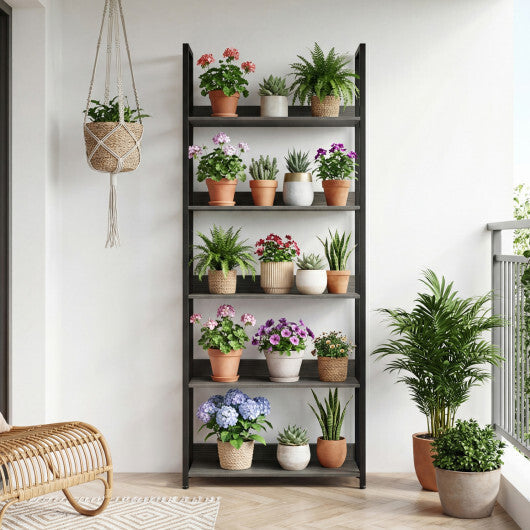 5-Tier Bookshelf Tall Wooden Open Bookcase with Back Panels-Oak W2B
