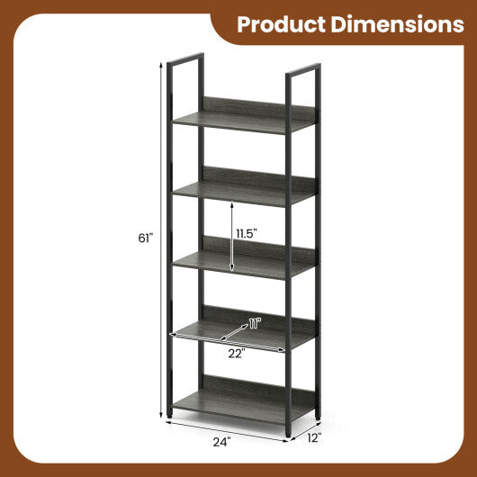 5-Tier Bookshelf Tall Wooden Open Bookcase with Back Panels-Oak W2B