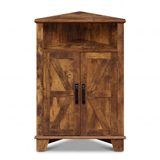 4-Tier Corner Storage Cabinet with Open Shelf-RusticBrown W2B