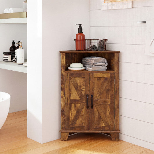 4-Tier Corner Storage Cabinet with Open Shelf-RusticBrown W2B