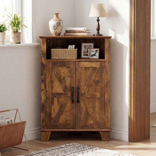 4-Tier Corner Storage Cabinet with Open Shelf-RusticBrown W2B