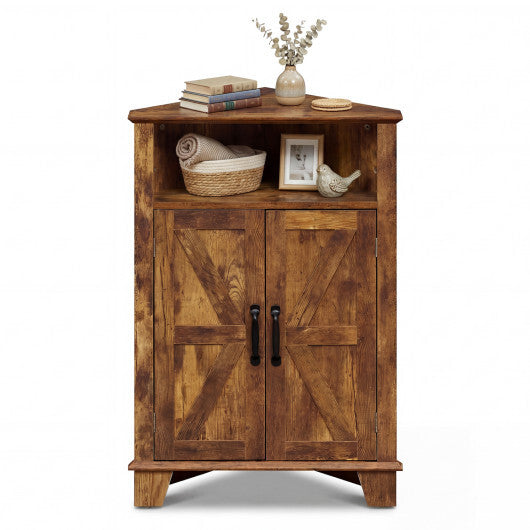 4-Tier Corner Storage Cabinet with Open Shelf-RusticBrown W2B