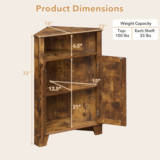 4-Tier Corner Storage Cabinet with Open Shelf-RusticBrown W2B