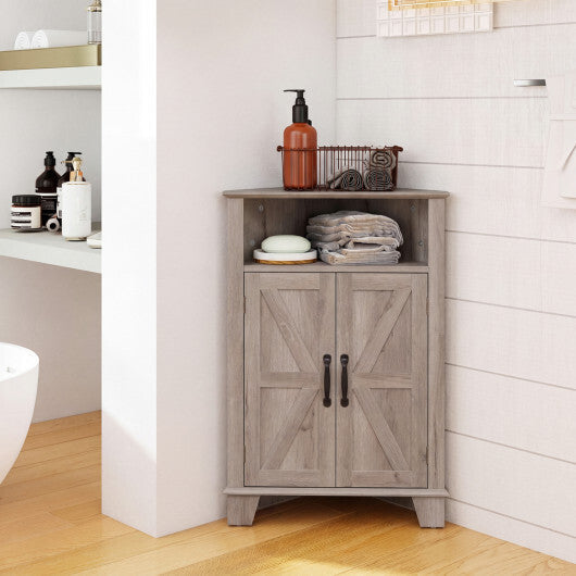4-Tier Corner Storage Cabinet with Open Shelf-RusticBrown W2B