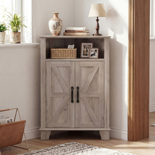 4-Tier Corner Storage Cabinet with Open Shelf-RusticBrown W2B