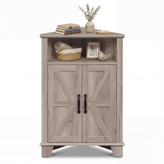 4-Tier Corner Storage Cabinet with Open Shelf-RusticBrown W2B