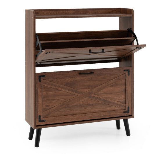 Narrow Shoe Cabinet with Adjustable and Removable Shelves for Entryway-Brown W2B