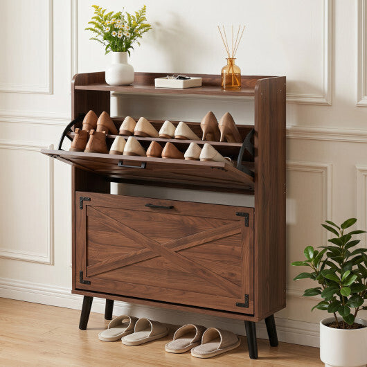 Narrow Shoe Cabinet with Adjustable and Removable Shelves for Entryway-Brown W2B