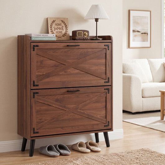 Narrow Shoe Cabinet with Adjustable and Removable Shelves for Entryway-Brown W2B
