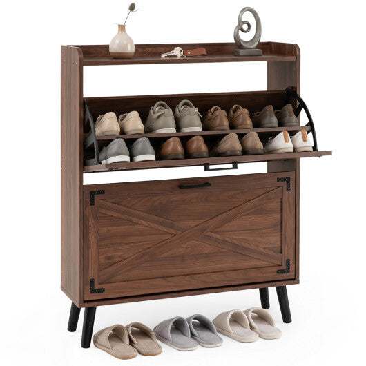 Narrow Shoe Cabinet with Adjustable and Removable Shelves for Entryway-Brown W2B