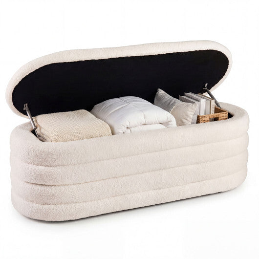 Upholstered Fabric Storage Ottoman Bench for End of Bed with 2 Struts-White W2B