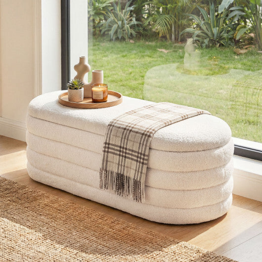 Upholstered Fabric Storage Ottoman Bench for End of Bed with 2 Struts-White W2B